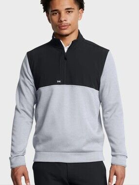 Under Armour Drive Storm Sweater Fleece Half-Zip Golf Pullover ~ Black Grey | XL
